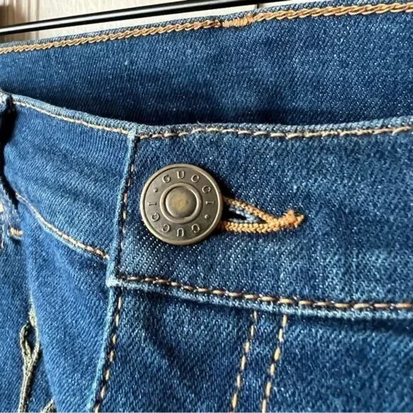 Gucci Floral-Embroidered Stretch Denim Jeans